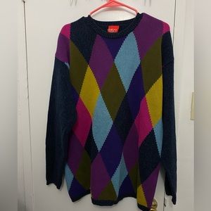 VTG LIZ&CO. SWEATER 90'S HARLEQUIN SIZE 2XL COTTON MULTICOLOR LONG SLEEVE